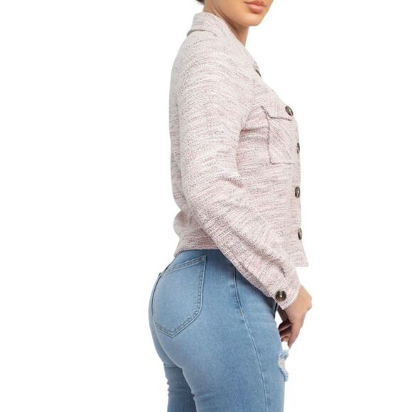 HAUTE MONDE Plaid Button-up Tweed Long Sleeves Top Shacket - Picture 4 of 9